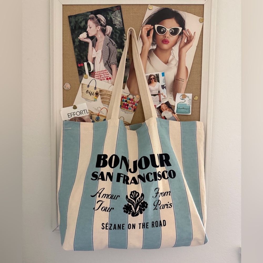 Sezane on the Road Striped Tote Bag - Blue and Cream